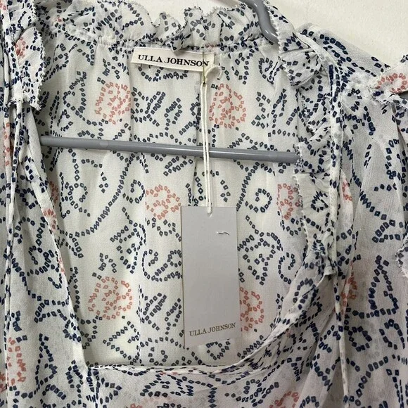 Ulla Johnson New Dunia Silk Blouse Women’s Size 0 Cold Shoulder Floral Ruffle